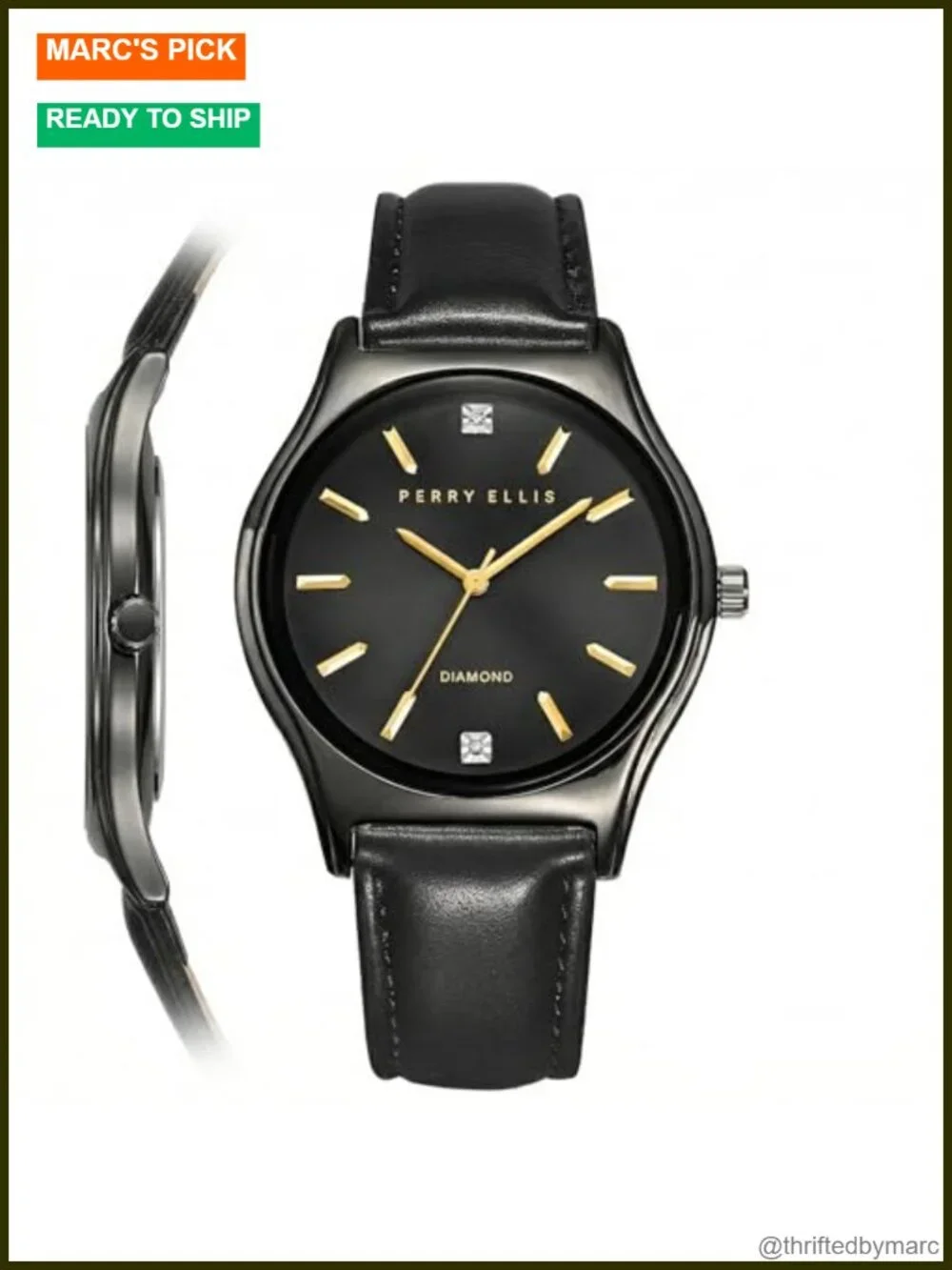 Ultra Slim Diamond Men's Dress Watch – Leather Strap, Water Resistant